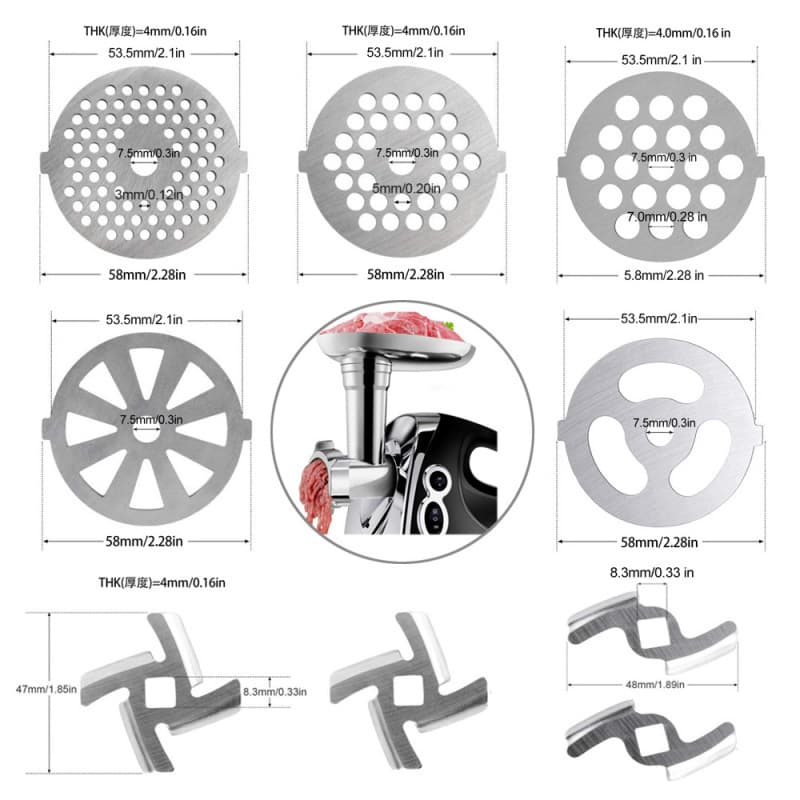 Home Meat Grinder Accessories Stainless Steel Knife Net Blade for Jinzheng, Bear, Sausage Stuffer, Mingjian Meat Grinder Hole Plate, Meat Grinder Rod