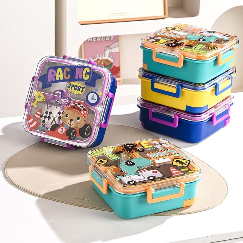 Cross-border 304 stainless steel cartoon lunch box for work, sealed lunch box for students, lunch box for children, fork and spoon