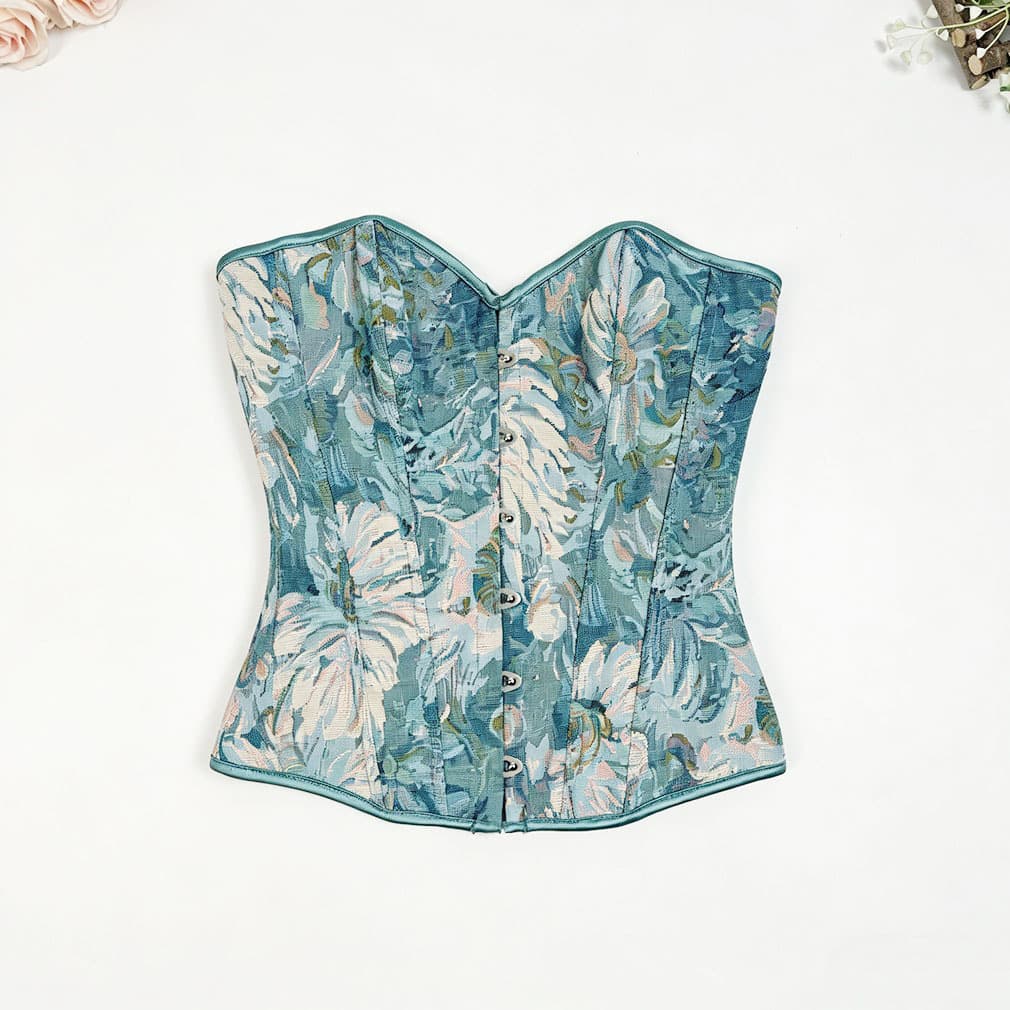Monet Oil Painting Print Corset Top with Button Closure, Waist-Cinching, Sexy Strapless Bustier for Cross-Border