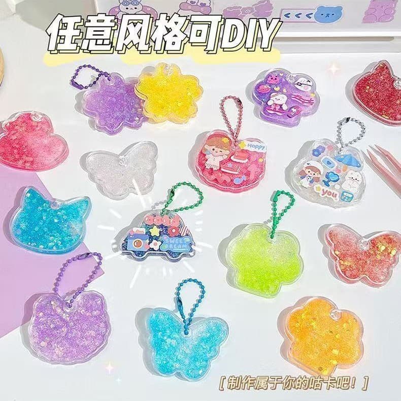 New Shaped Flowing Sand Card Brick, Cute Design Oil-Filled Disk, Children's Handmade DIY Flowing Resin Keychain Accessory