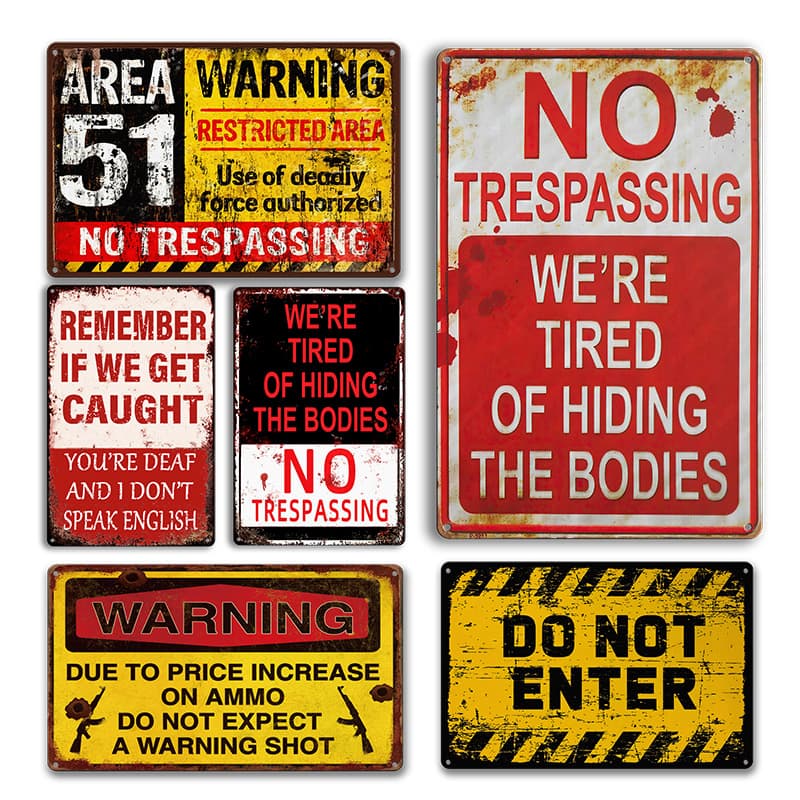 Cross-border retro creative warning sign, outdoor waterproof and fade-resistant, private property no trespassing iron sign