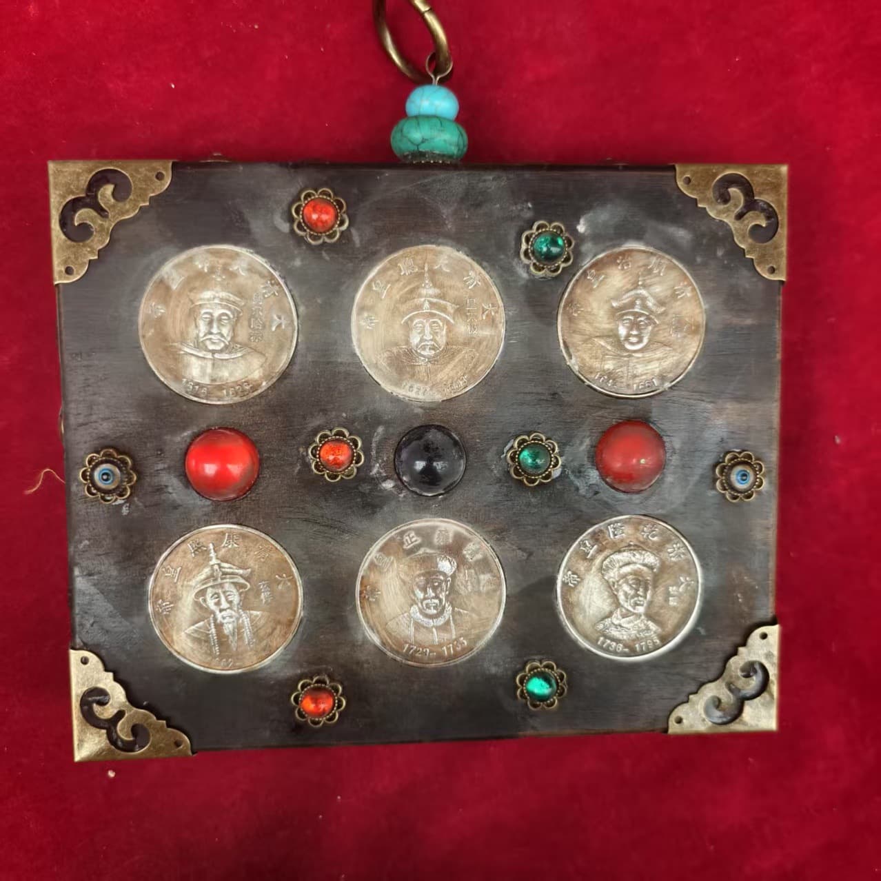 Vintage Aged Twelve Emperors Inlaid Wood Carved Seals, Home Office Craft Collectible Display