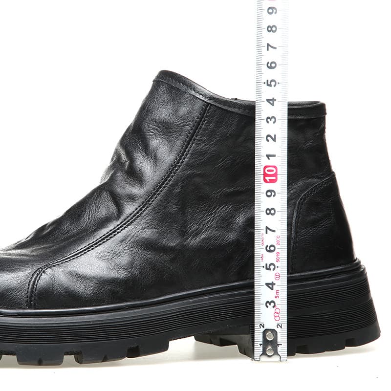 Men's Cotton Leather Boots Winter Fleece-Lined Business Casual Top Layer Cowhide High-Top Men's Two-Layer Cotton Leather Shoes Genuine Leather