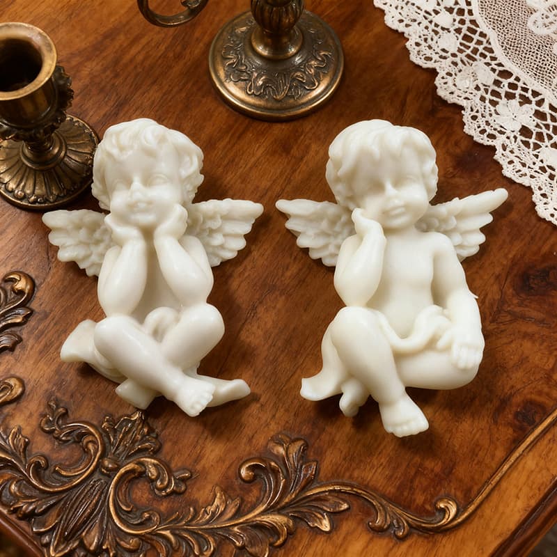 2D Angel with Hands on Cheeks Aromatherapy Candle Silicone Mold DIY Angel Plaster Resin Figurine Silicone Mold