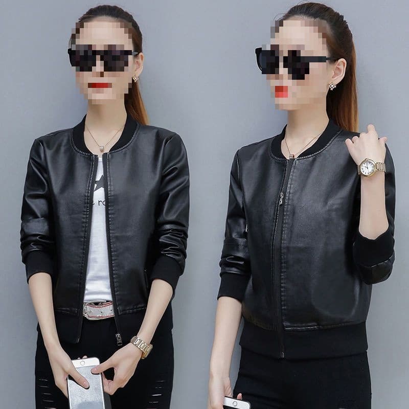 Short Fitted Leather Jacket for Women, Spring Autumn New Style Petite Leather Jacket, Korean Casual Jacket