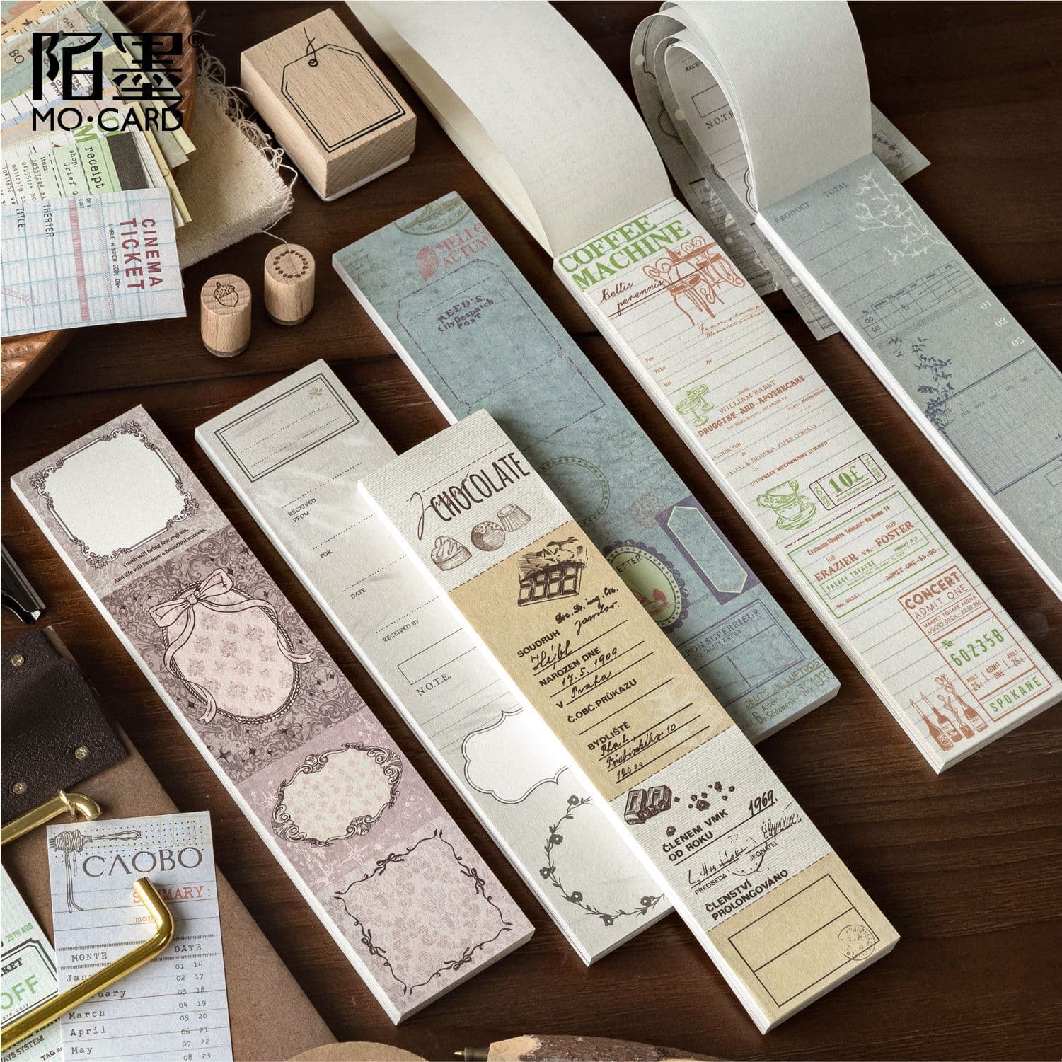 MoMo Lightweight Paper Long Strip Sticky Note Material Pad, Colorful Print Flow Years Series, Vintage Sticky Note Material, 50 Sheets