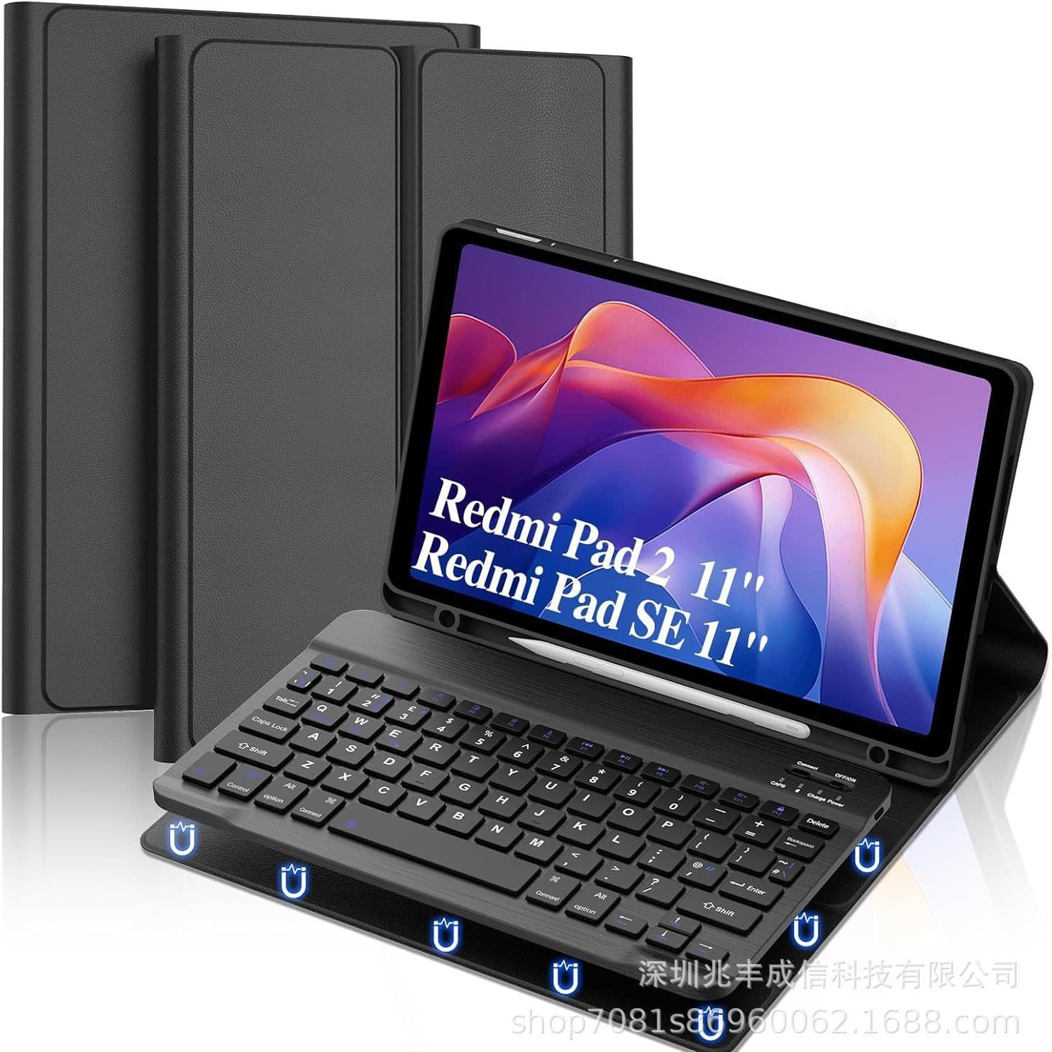 Compatible with Xiaomi Redmi Pad 2 Tablet Case SE 11-inch Silent Wireless Bluetooth Keyboard with Pen Slot Leather Cover