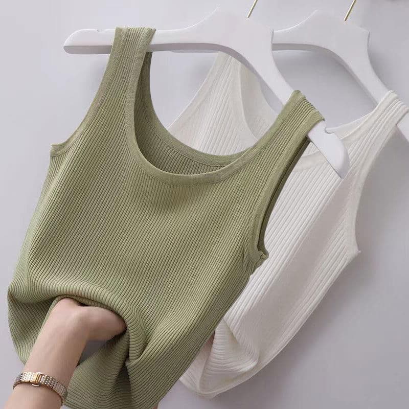 [Factory Direct Sale] Women's Ice Silk Ribbed Vest, Plus Size, Slim Fit, Outerwear, Innerwear, Camisole, Base Layer, Sleeveless Thin