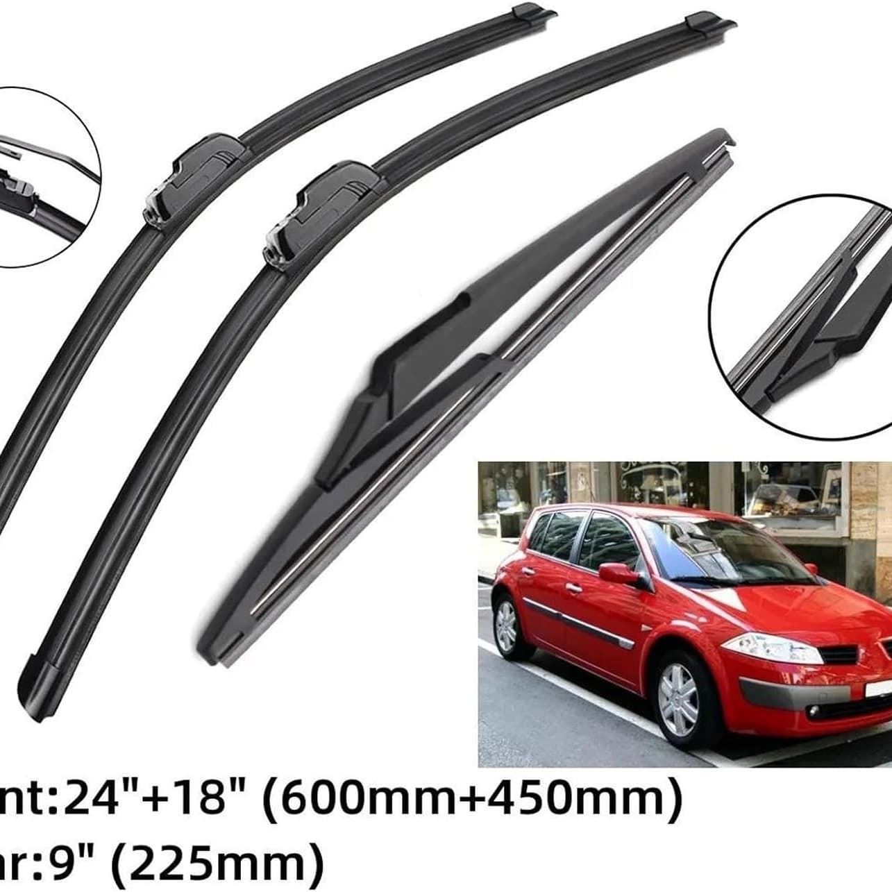 For Renault Megane 2 2002-2006 24+18+9 Front and Rear Wiper Blades