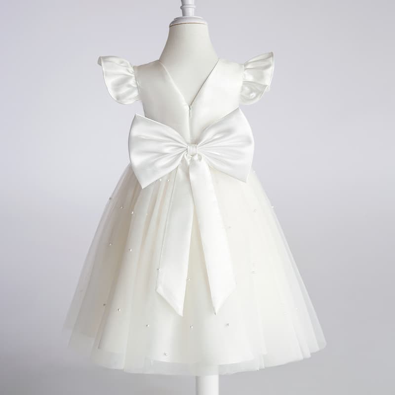 Children's Satin Princess Dress Evening Gown for Little Girls Host Party Dress Kids White Tulle Skirt