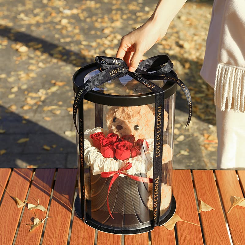Round Hug Bucket Transparent Birthday Cake Gift Box, Internet-Famous Flower Packaging Box, Bouquet Gift Box, Gift Packaging Box