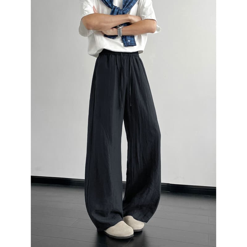2025 New Men's Retro Linen Pants Breathable Thin Straight Casual Pants Chinese Style Cotton Linen Ice Silk Feel Yamamoto Pants