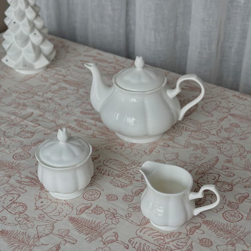 English Afternoon Tea Pot Sugar Bowl Milk Jug Pure White Bone China Coffee Pot French Vintage Small Milk Jug Ceramic Candy Container
