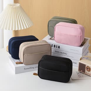 Solid Color Simple Makeup Bag Niche High Appearance Portable Multi-Functional Wash Bag Layered Stain-Resistant Large Capacity Storage Bag