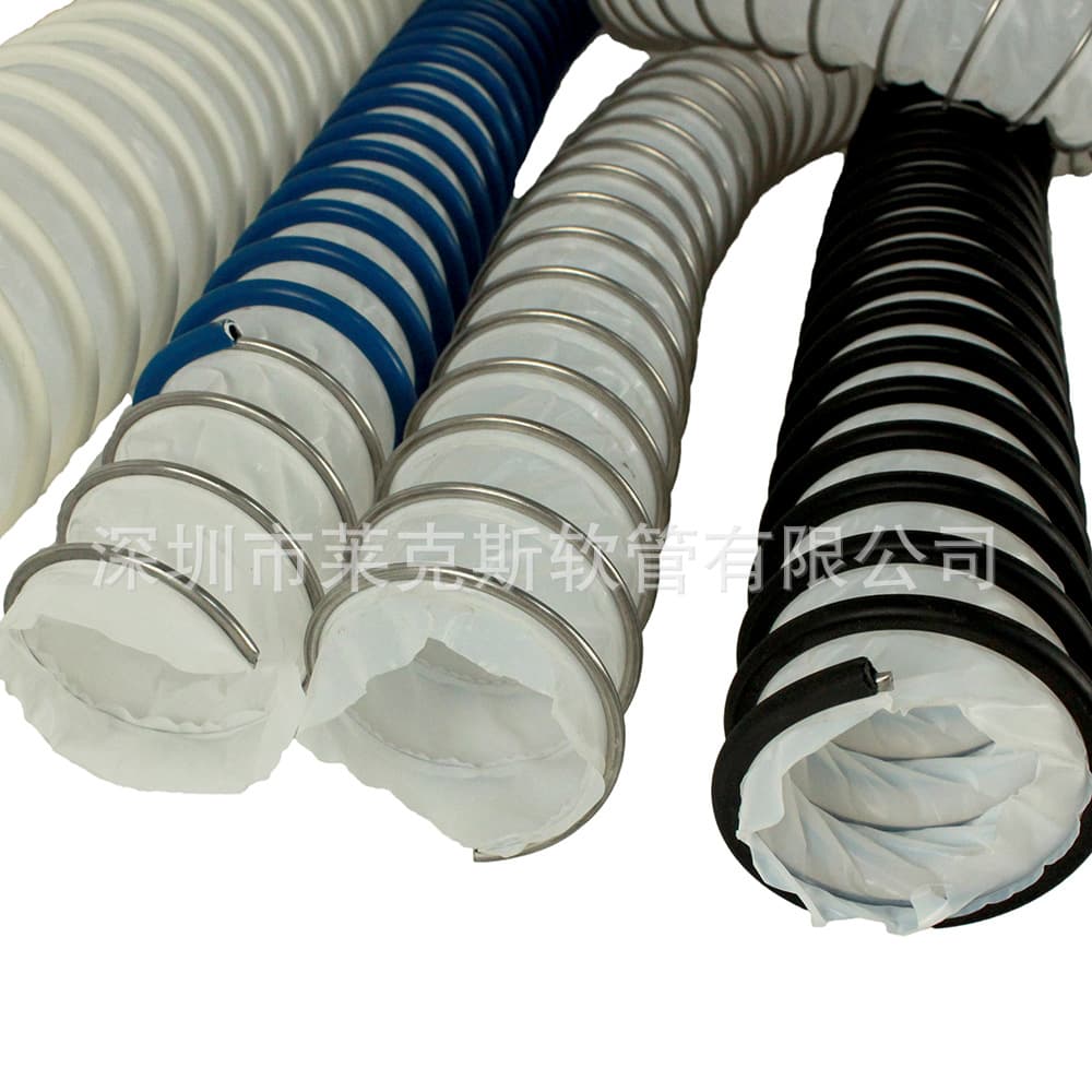 Hose for exhaust gases (acid and alkali) in photovoltaic semiconductor cleanrooms, chemical and pharmaceutical industries, and laboratories.