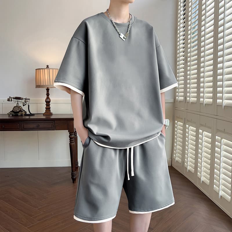 Loose Men's Sportswear Set Summer Short Sleeve T-Shirt And Five-Point Pants Two-Piece Suit Casual Comfortable Male Outfit