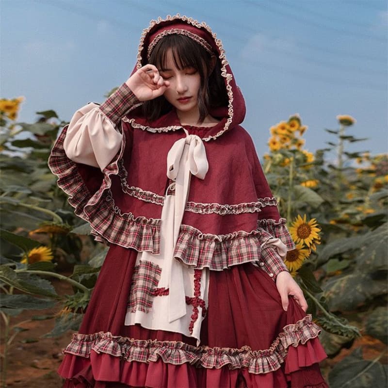 [Little Red Riding Hood] Full Set Lolita Autumn Winter Style Lolita Cape Lolita Dress Set OP Dress