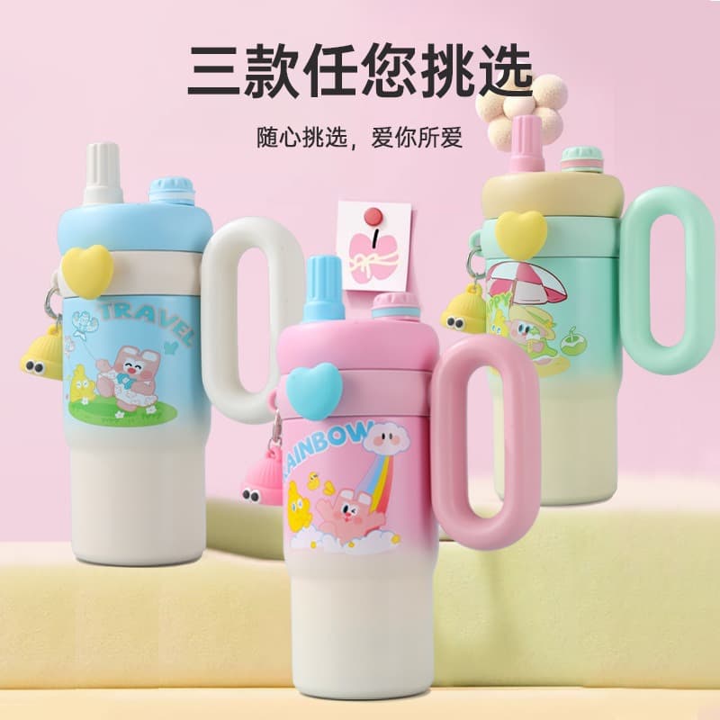 New 2026 Cute Rabbit Insulated Cup 316 Stainless Steel Large Capacity Ice Tumbler High-Quality Cartoon Handle Straw Cup