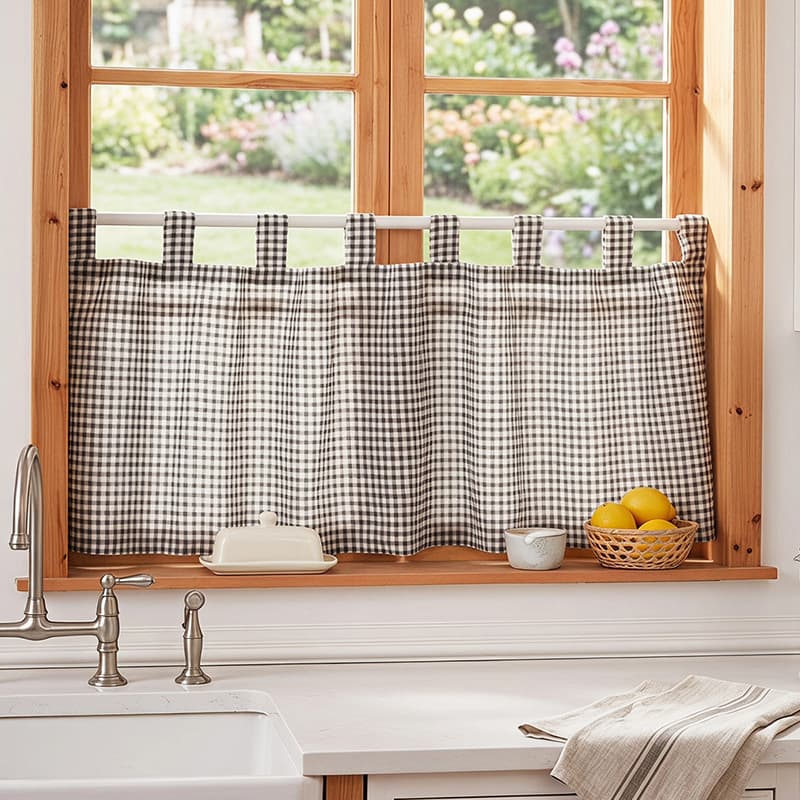 2026 Retro American Plaid Coffee Curtain Decorative Blocking Curtain Balcony Living Room Kitchen Shade No-drill Short Curtain