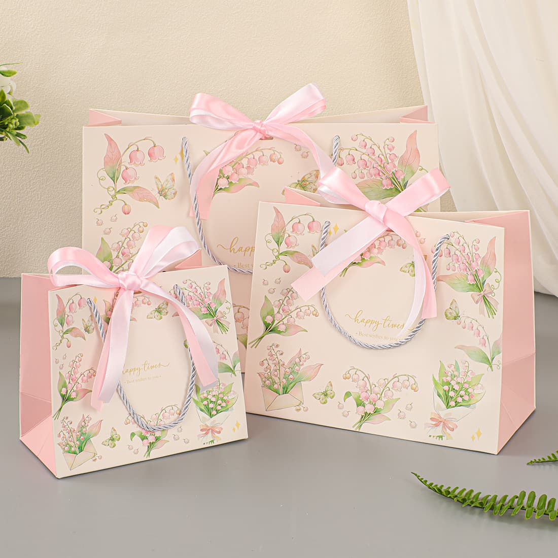 New Lily of the Valley Gift Bag, Fresh Printed Tote with Bow Tie, Cross-border Paper Bag, Premium Souvenir Bag
