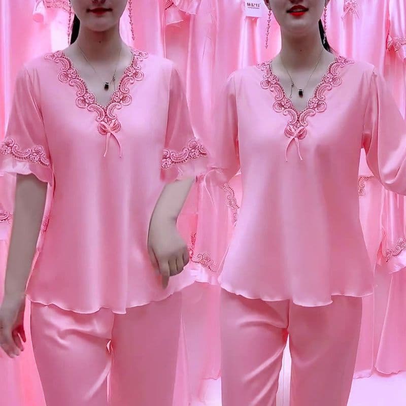 2023 New Ice Silk Pajamas Women Summer Korean Style Plus Size Pajamas Women Spring Autumn Loungewear