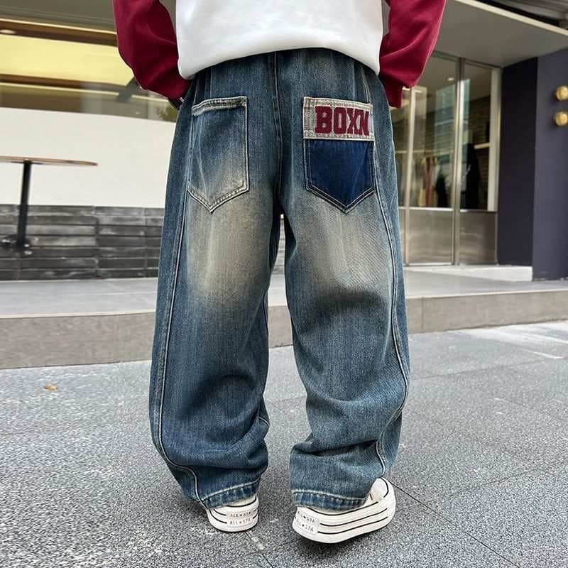 Boys' Spring and Autumn Jeans, New Trousers, Korean Style Fashionable Harem Pants, Domineering Daddy Pants for Middle-Aged and Older Kids, Scimitar Pants
