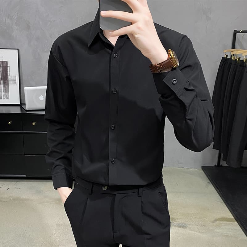 Black Long Sleeve Shirt for Men Spring Autumn Business Casual Wrinkle-Free White Work Uniform Short Sleeve Summer