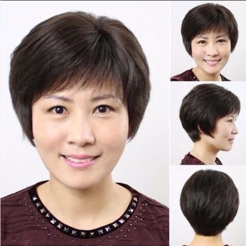 Short Straight Wig for Middle-aged and Elderly Women, Natural and Fluffy, Real Hair Wig for Mom