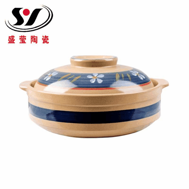 Hand-painted ceramic casserole large capacity flat pot high-temperature soup pot sand pot for home, restaurant, and hotel use