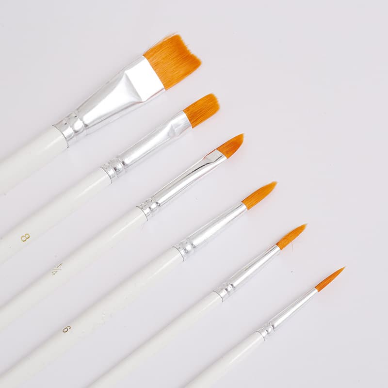 6 Nylon Watercolor Gouache Pens with Pointed and Flat Tips, White Gold-Hued Oil Painting Pens, Pencil Set for Painting, Cross-Border