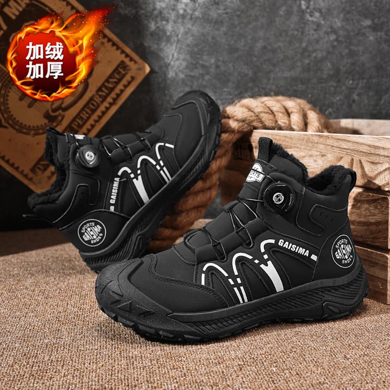 Men's Shoes with Added Cotton, Popular High-Appearance Rotating Buckle Martin Boots, Thick-Soled Sports High-Top Tire Sole Workwear Trendy Boots