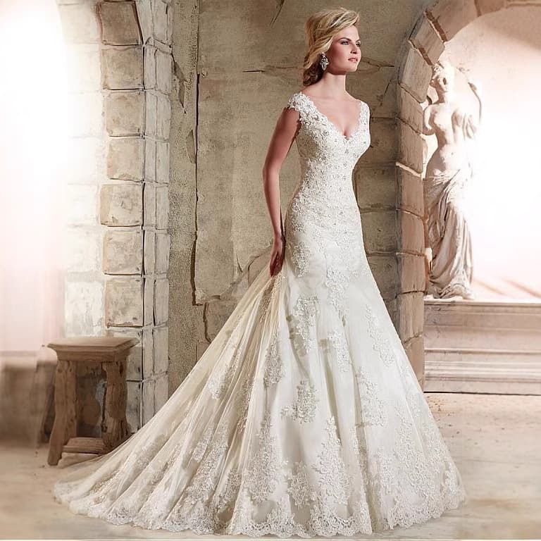 Fashionable Simple 2025 New Wedding Dress Gown Double Shoulder Deep V Fish Tail Lace Open Back Slimming For Special Occasions