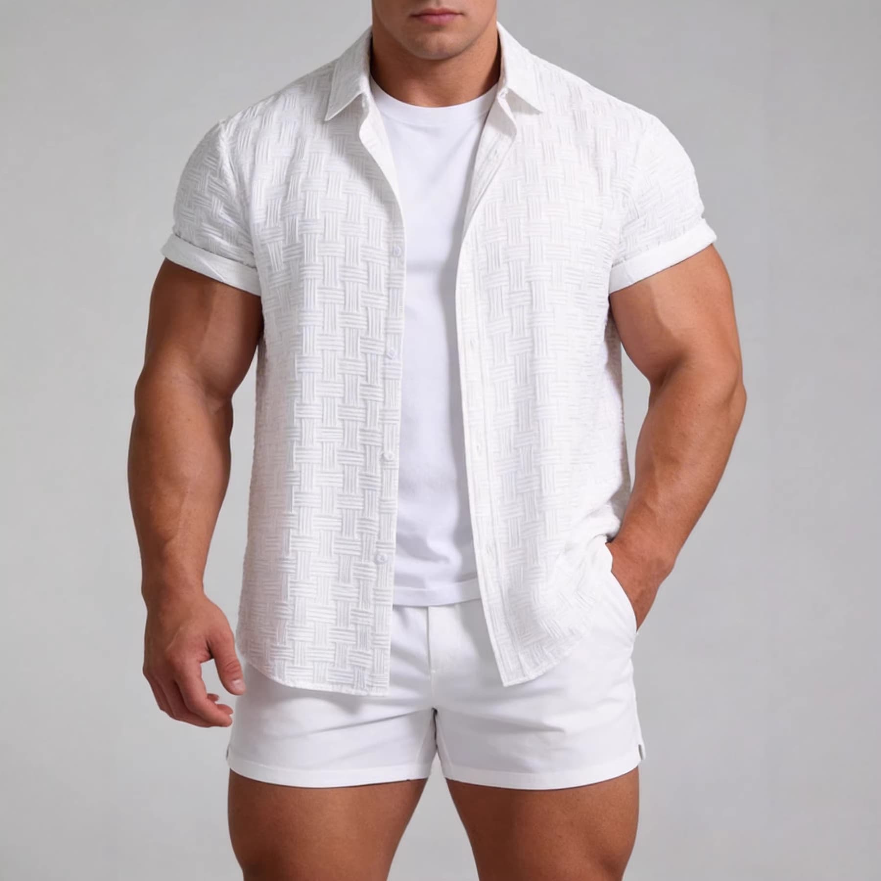 2026 Summer New Men's Wish Amazon AliExpress Jacquard Short-Sleeve Shirt Men's Casual Shirt