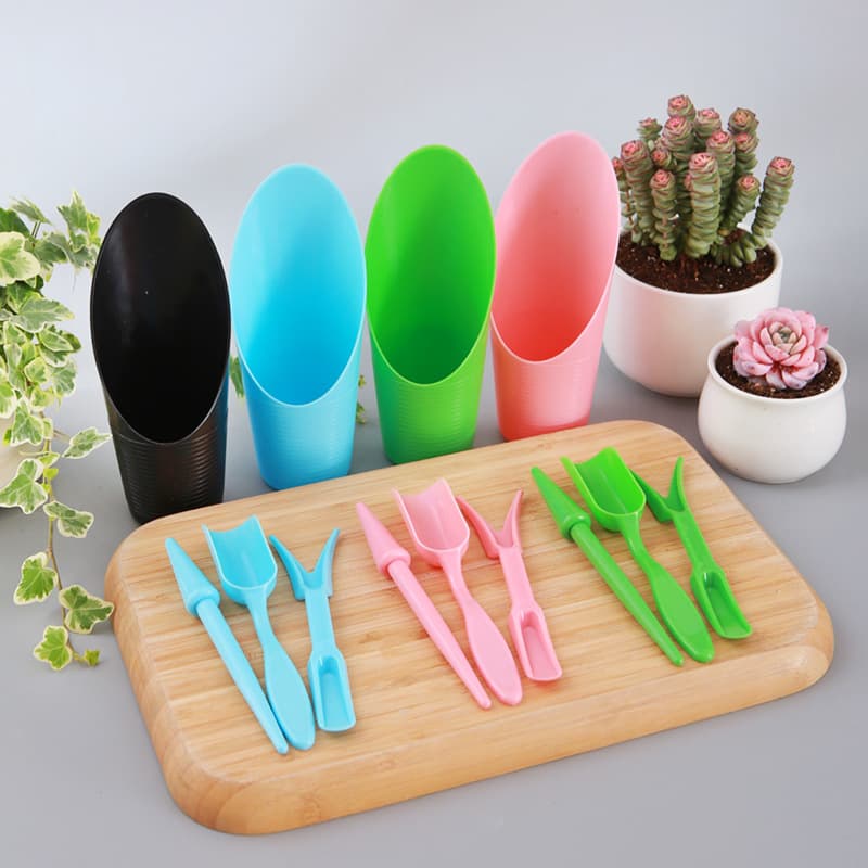 Succulent Tool Set 4-Piece Planting Tools Potting Tool Set Bucket Shovel Spoon Shovel Seedling Lifter Hole Puncher Gardening