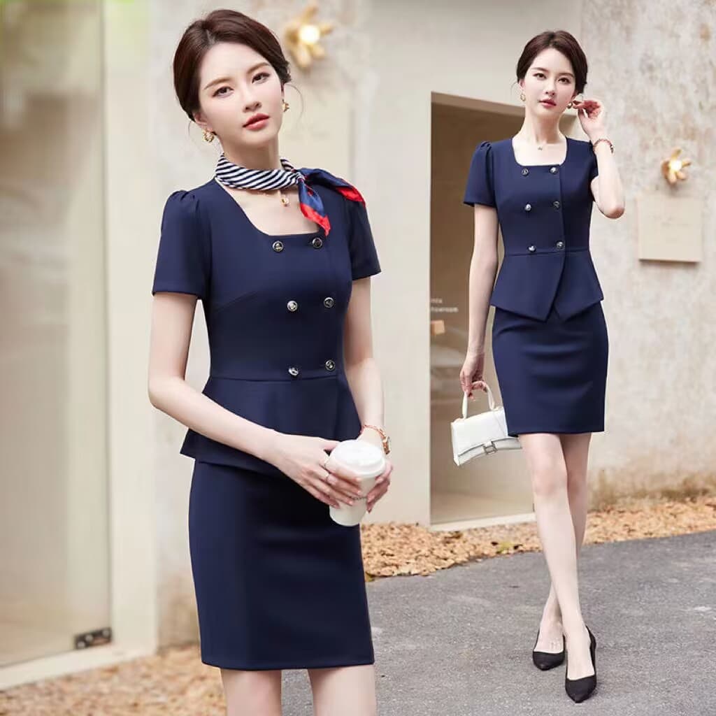 Women's Professional Suit Set Short Sleeve Summer Formal Wear Elegant Goddess Style Jewelry Store Beauty Salon Beautician Work Uniform Blazer