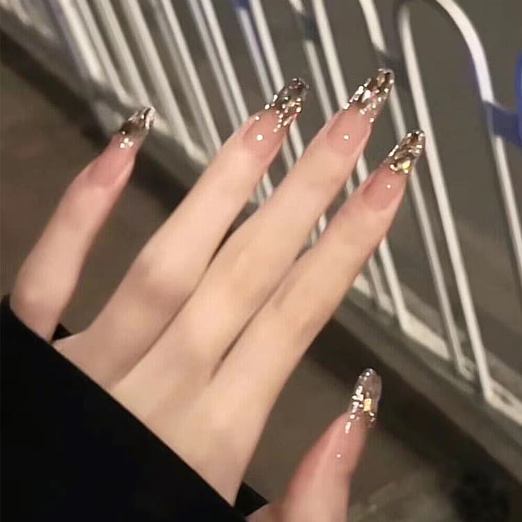 Flash Diamond Champagne Drill Wear-Resistant Armor Little Red Book Rich Daughter with Nail Art Patch Elegant White Fake Nail Piece