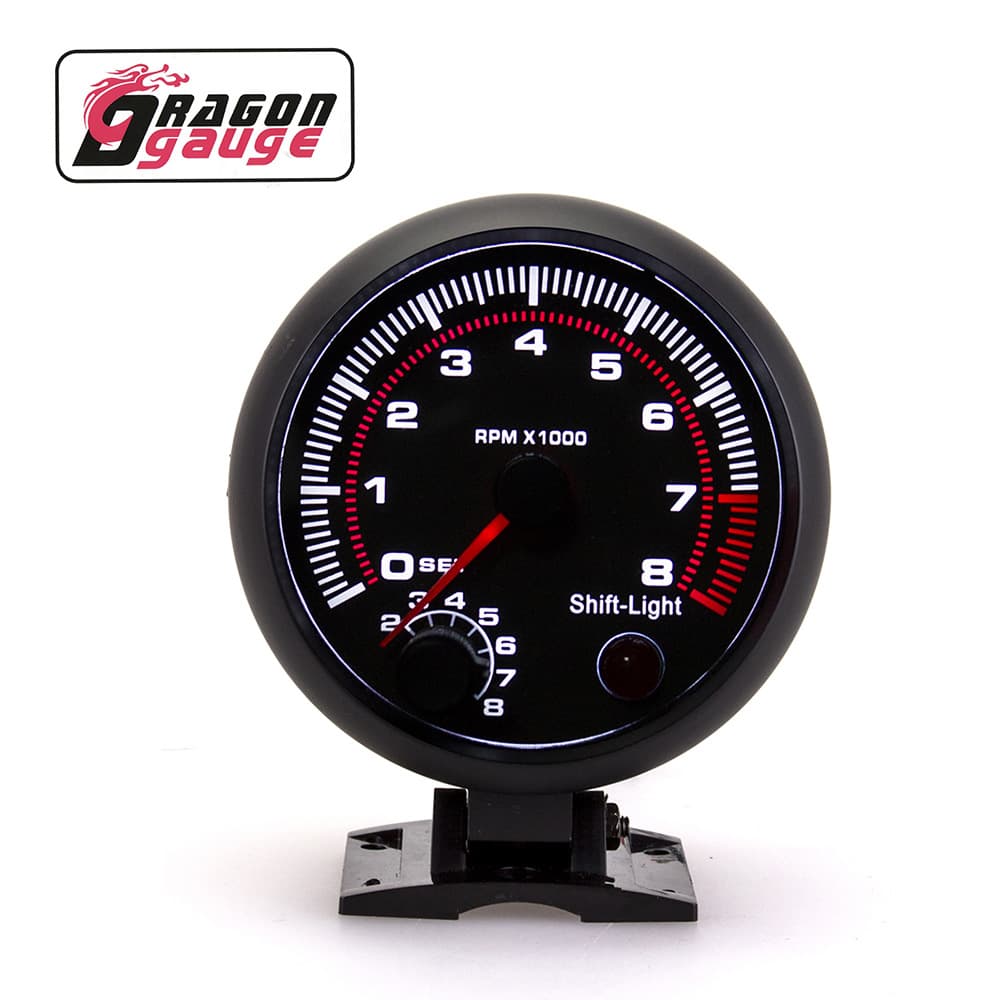 Car modification meter, white light black face tachometer, 12V car racing universal tachometer.
