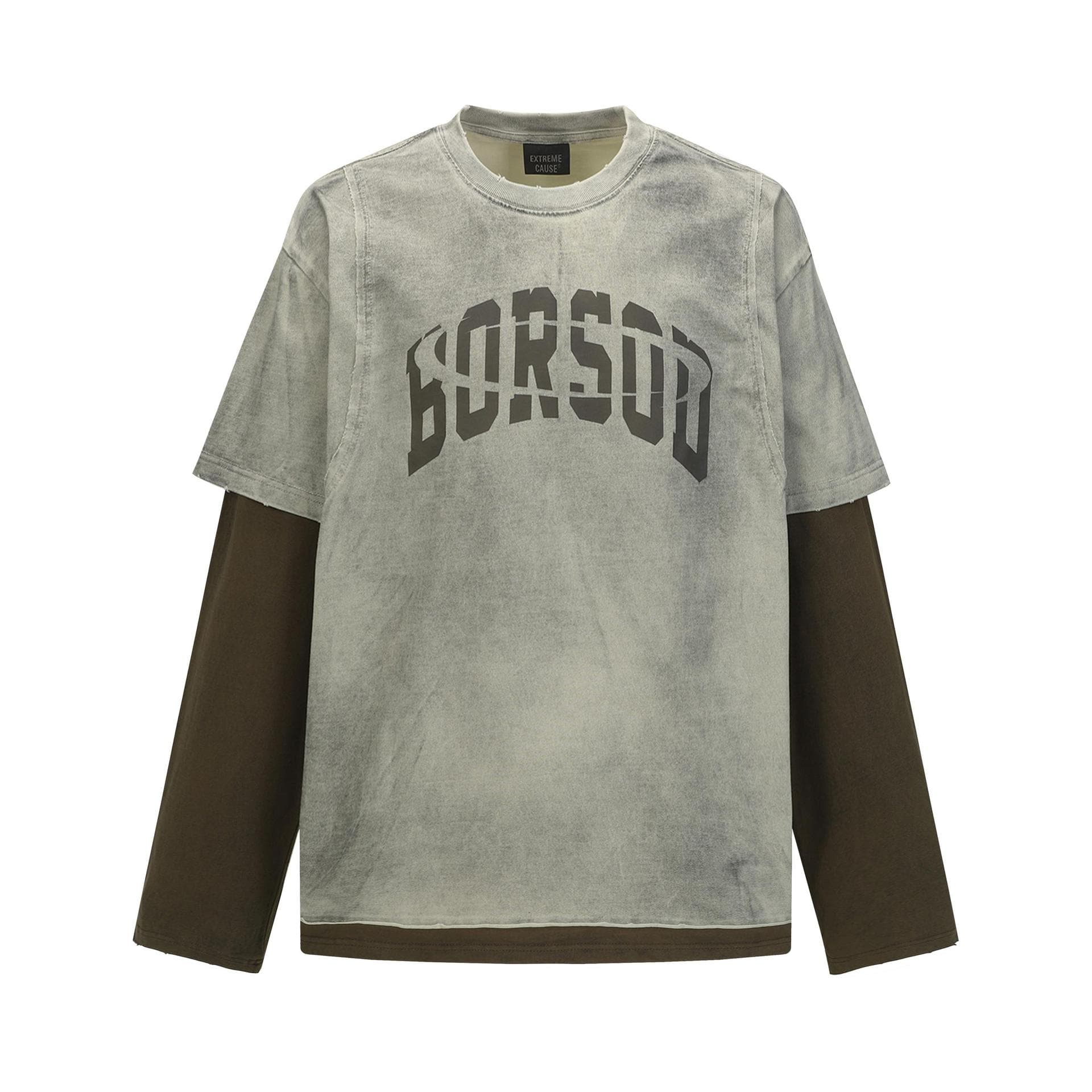 European and American high street fashion brand wasteland style letter color matching sweatshirts for men and women, fake two-piece retro versatile couple bottoming shirts