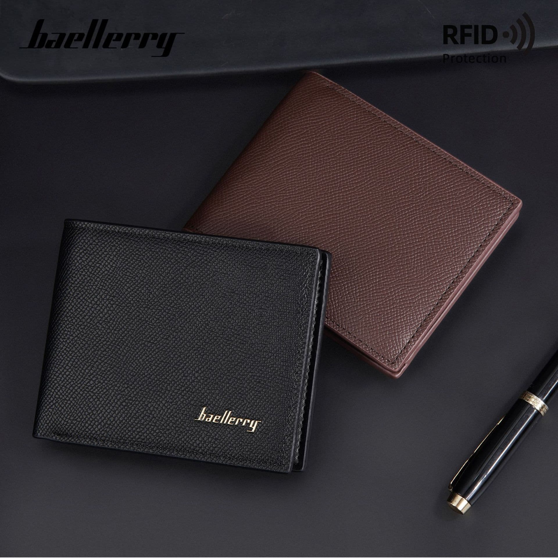 Short Zipper Wallet Men's Anti-Theft RFID Multifunctional City Simple PU Leather Bifold Daily Match Wear Resistant Expandable