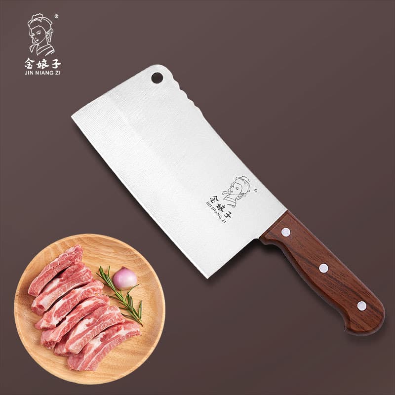 Jin Niang Zi Household Weighted Bone Chopping Knife with Wood Grain Handle, Traditional Poultry and Duck Cleaver Wholesale