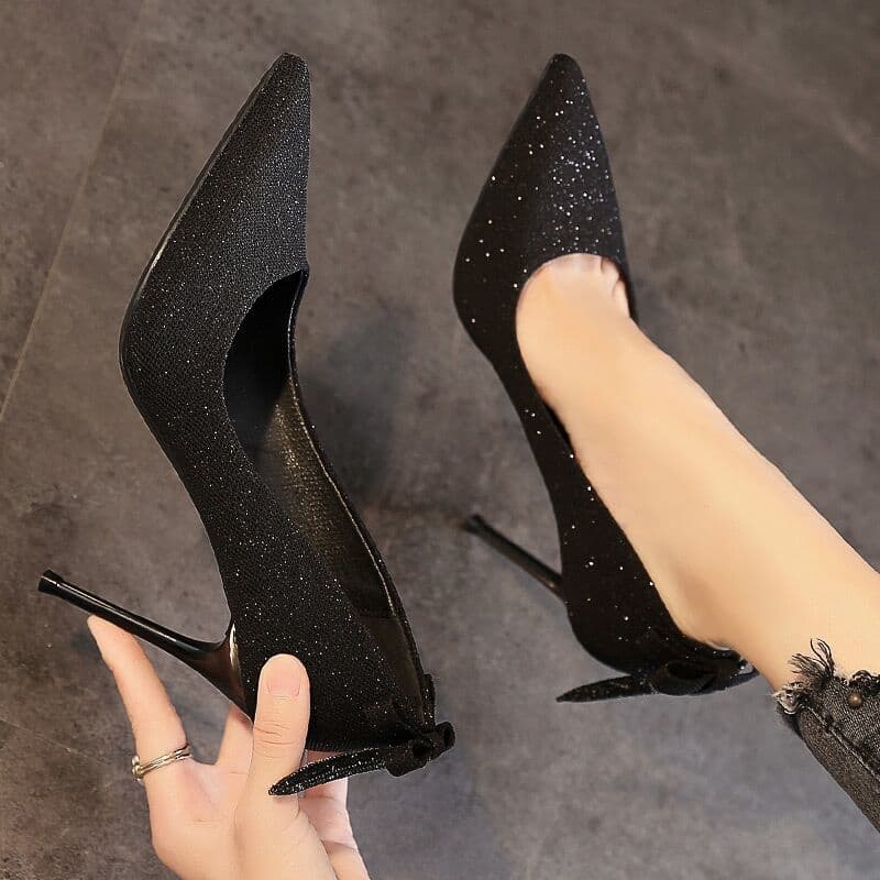 Wholesale French Pointed Toe High Heels Women's Spring New Banquet Black Professional Elegant Mid Heel Shoes