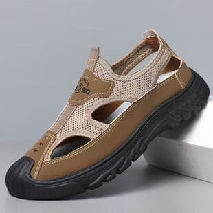 Summer Breathable Sandals for Men, Mesh Hollow Hole Shoes, Slip-On Slippers, Anti-Slip Wading Shoes, Mesh Beach Shoes