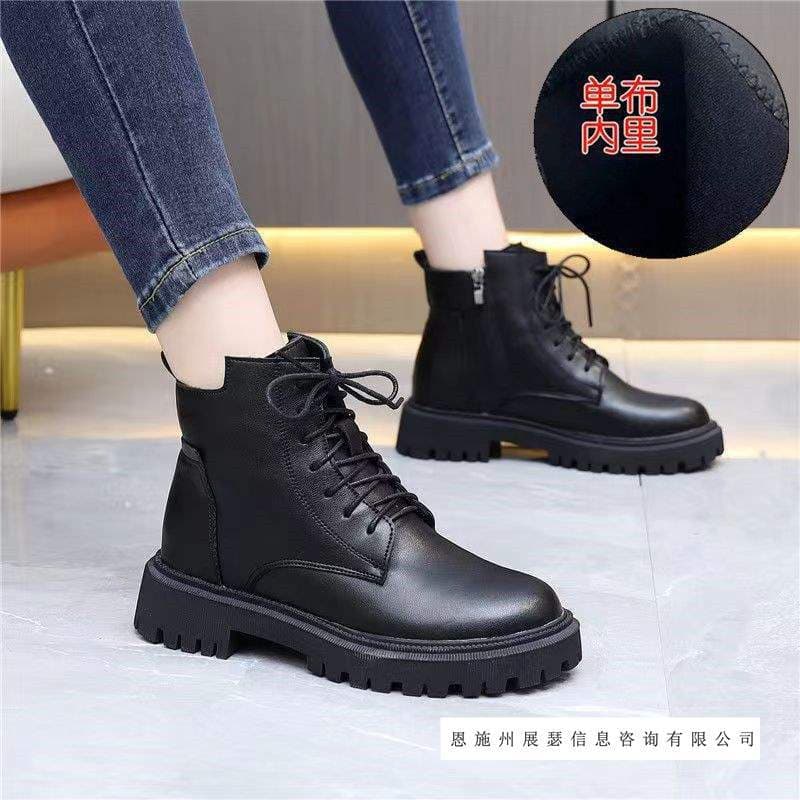 Soft leather Martin boots for women 2025 autumn and winter new single boots British style thick-soled boots versatile plus velvet large size short boots for women