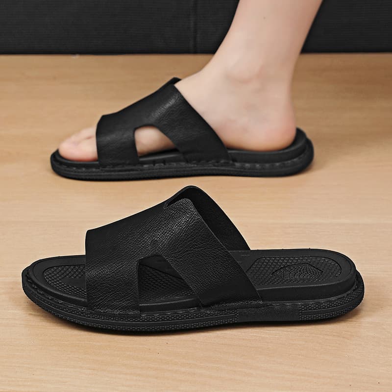 Summer Genuine Leather Sandals for Men, Beach Shoes, Outdoor 2-in-1 Slip-on Sandals, Driving Leather Sandals