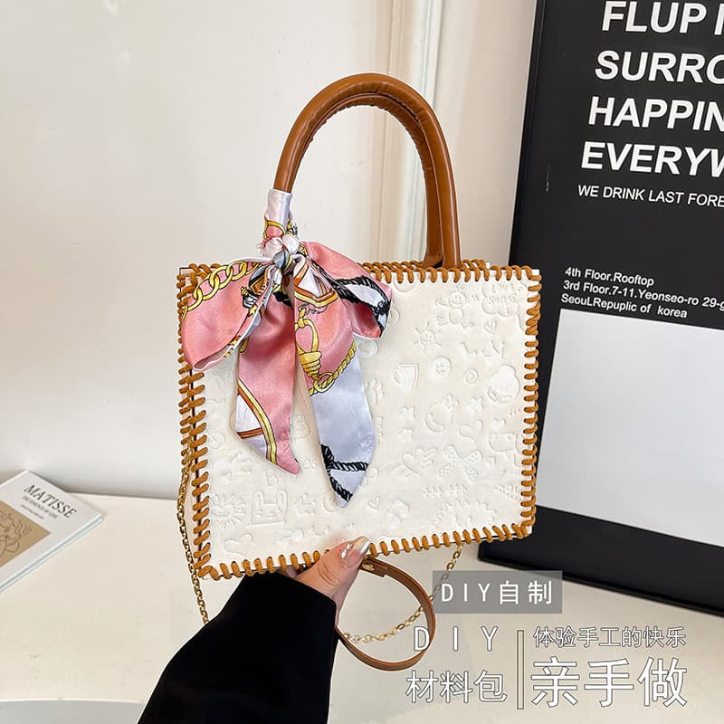 Small Square Bag DIY Handwoven Bag Kit Premium Embossed Hand-stitched Shoulder Crossbody Bag for Women