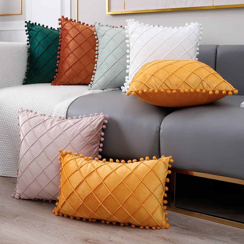Plush Sofa Pillow Cover Large Fluffy Cube Plaid Design Modern Minimalist Living Room Decorative Cushion Case without Filling