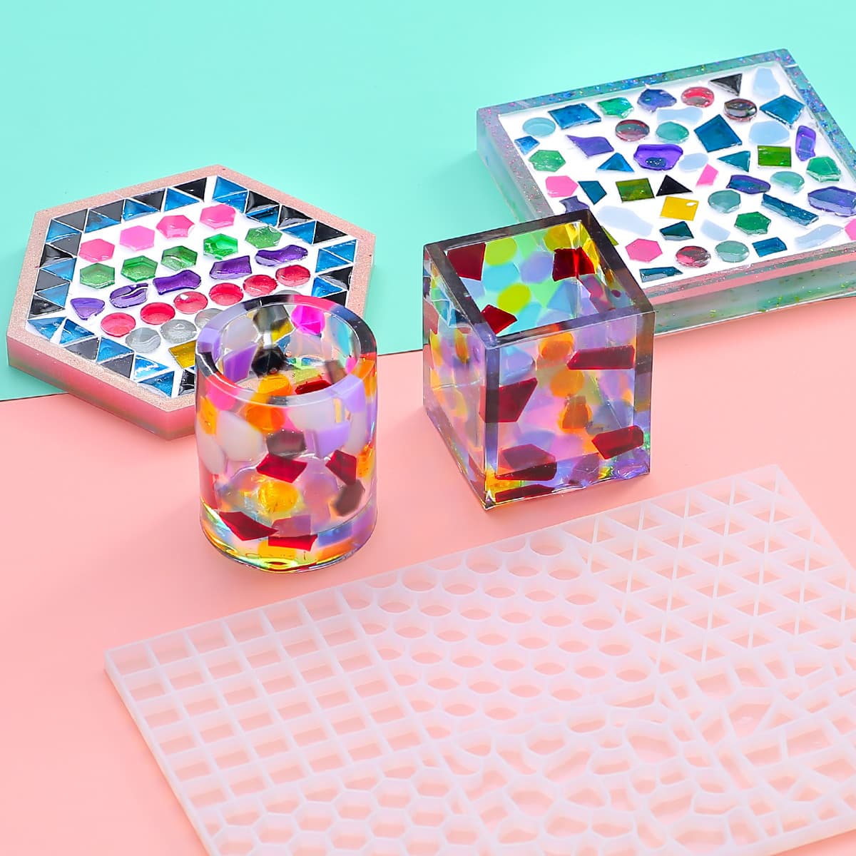 DIY Silicone Mold Drip Resin Creative Coaster Bottle Mosaic Particle Mold for Crystal Drip Resin DIY Making Modern Simple Style