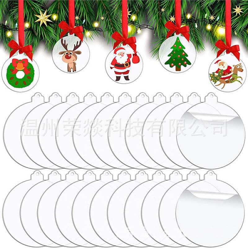 Cross-border Transparent Acrylic Christmas Decoration Pendants Blank DIY Round with Hole Ornaments Manufacturer Supply