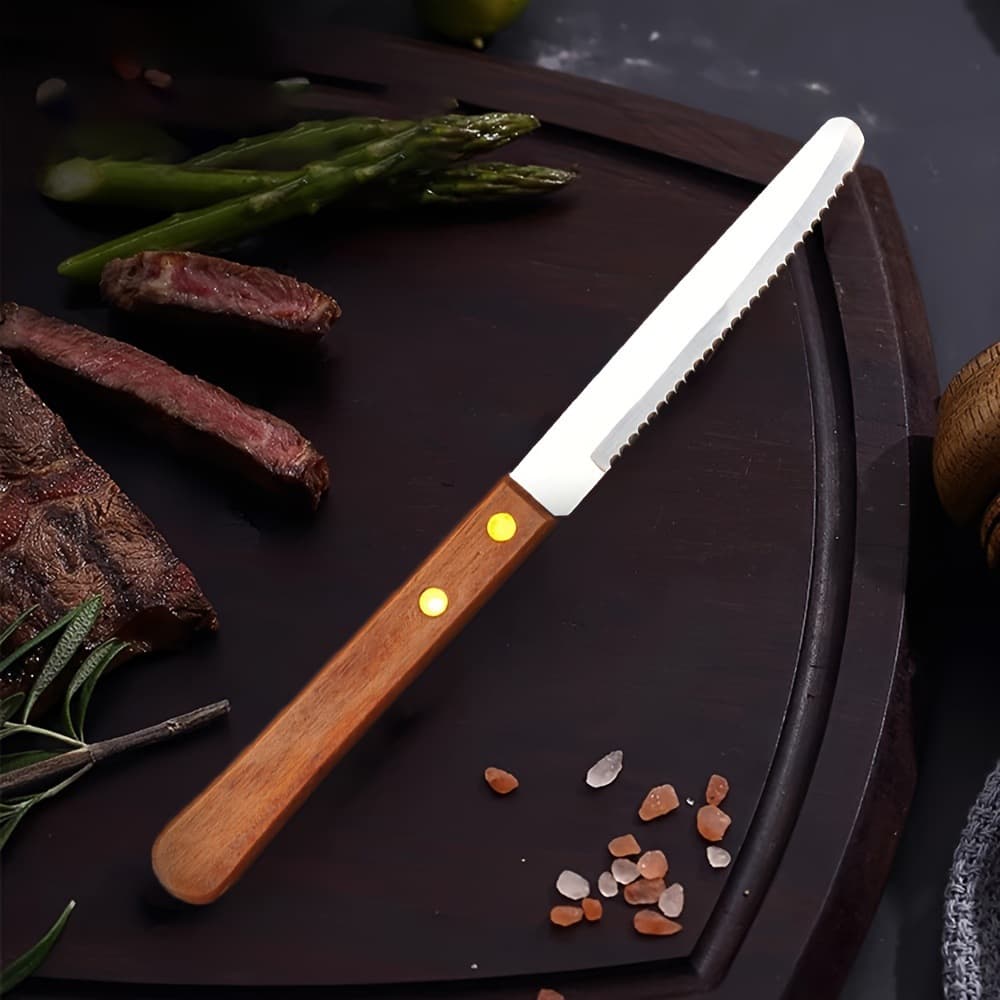 Amazon Practical Wood Handle Steak Knife Stainless Steel Western Cutlery Sharp Steak Knife Bread Knife Wood Handle Fruit Knife