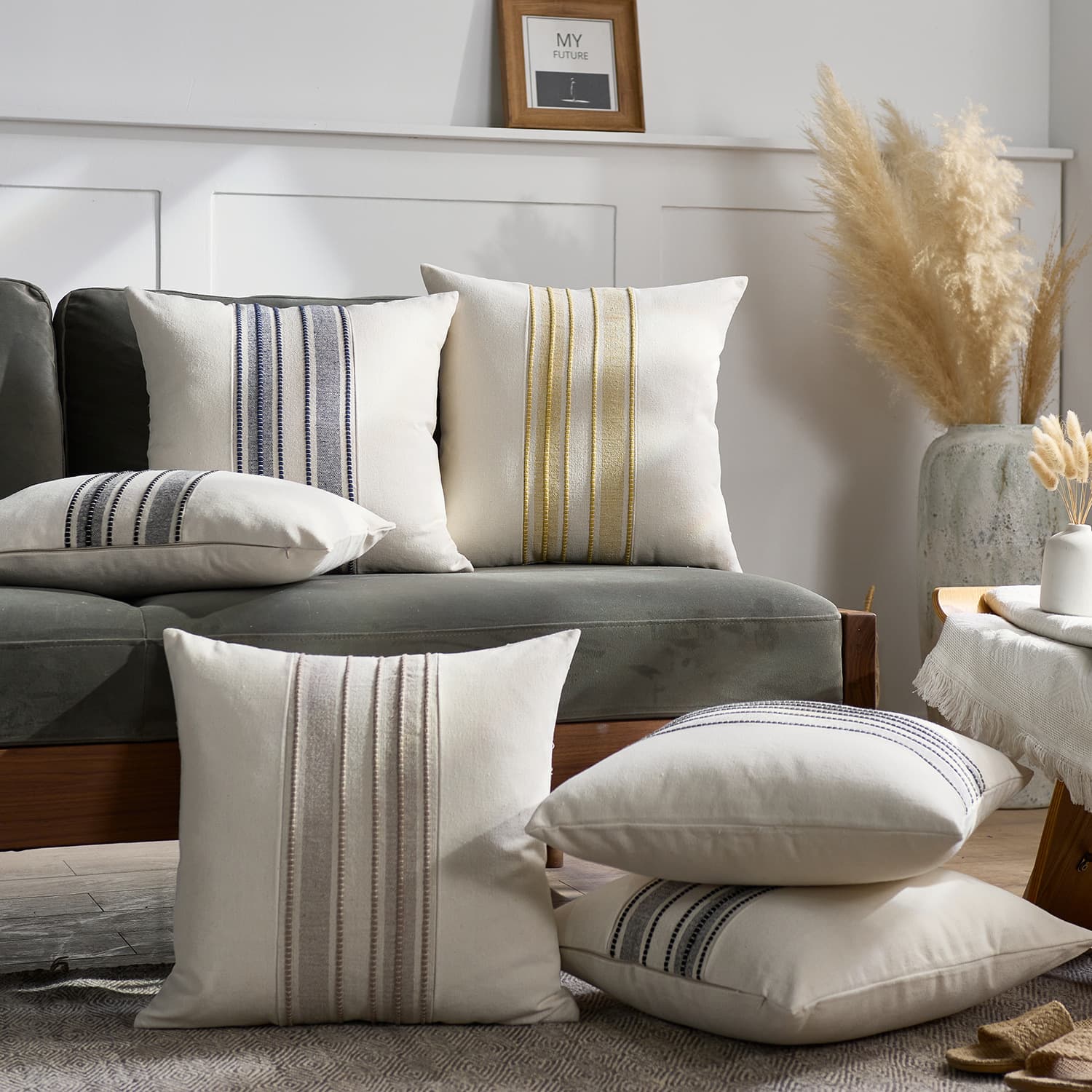 Cross-Border Nordic Modern Minimalist Yarn-Dyed Patchwork Pillowcase Large Cushion Home Model Room Living Room Sofa Cushion Cover